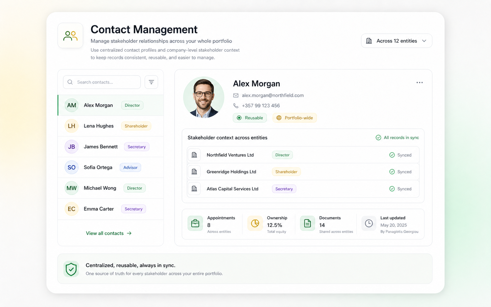 Contact management hero dashboard
