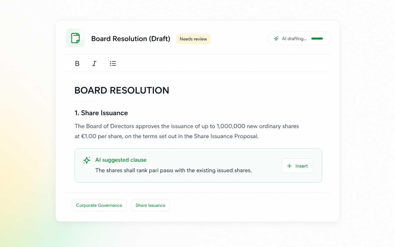 Document drafting interface hero