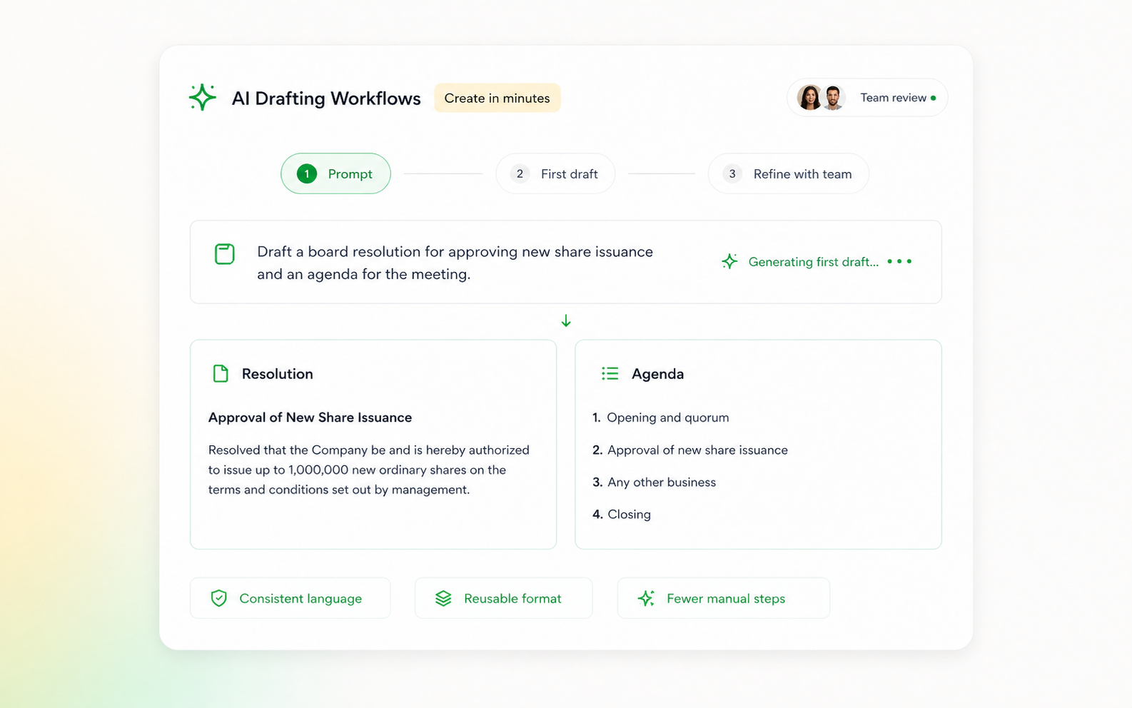 AI drafting workflow preview