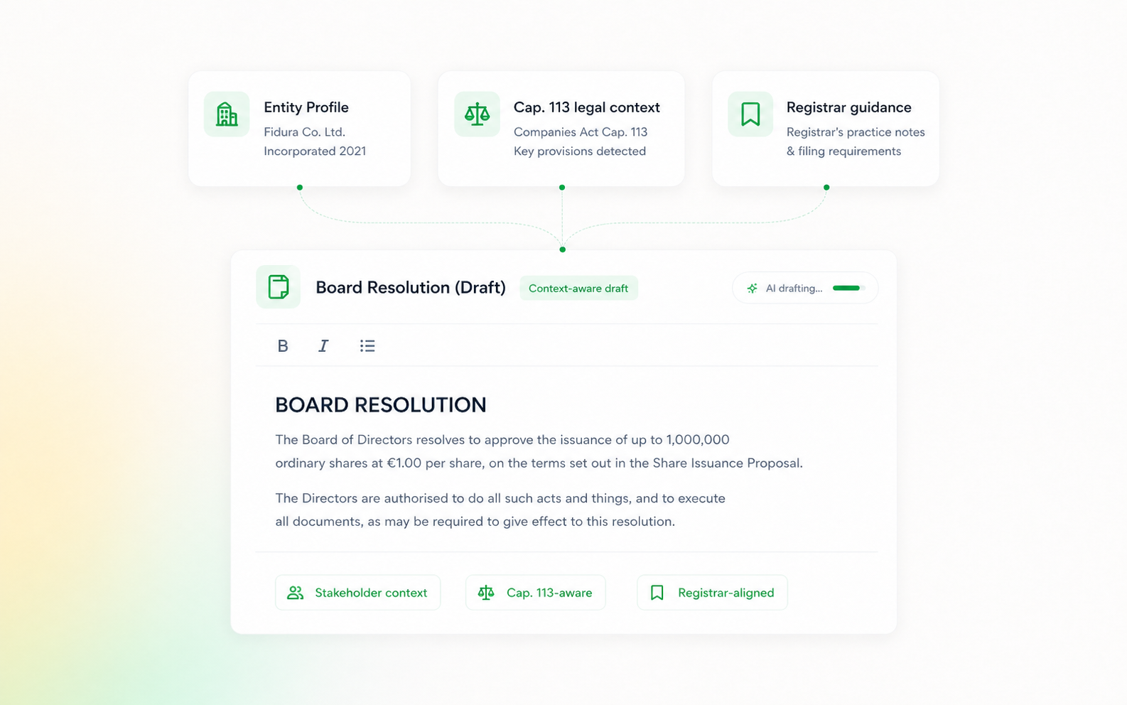 Drafting context from data and registrar sources